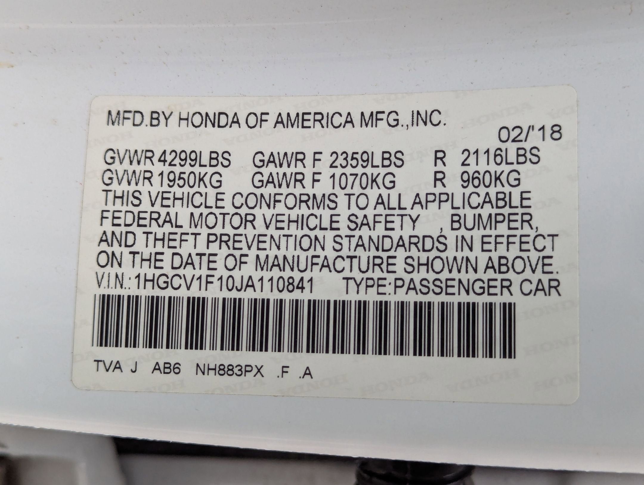 2018 Honda Accord Sedan LX 1.5T