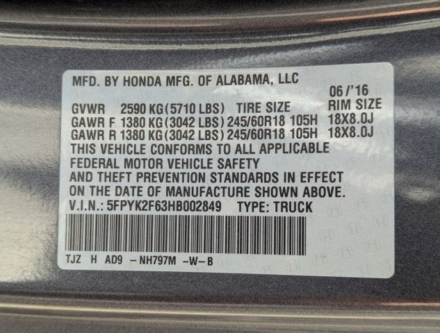 2017 Honda Ridgeline RTL-T